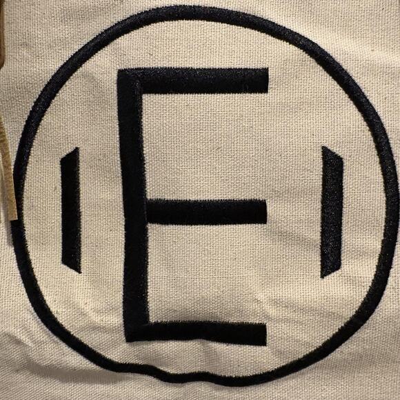 Mud Pie Chelsea Initial Tote E Womens Large Cream Black Faux Leather Canvas Bag - Picture 3 of 12